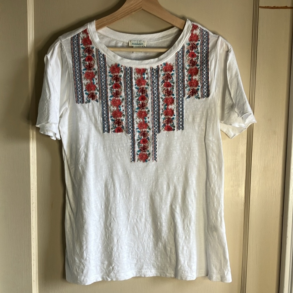 Sundance floral embroidered flutter sleeve top
